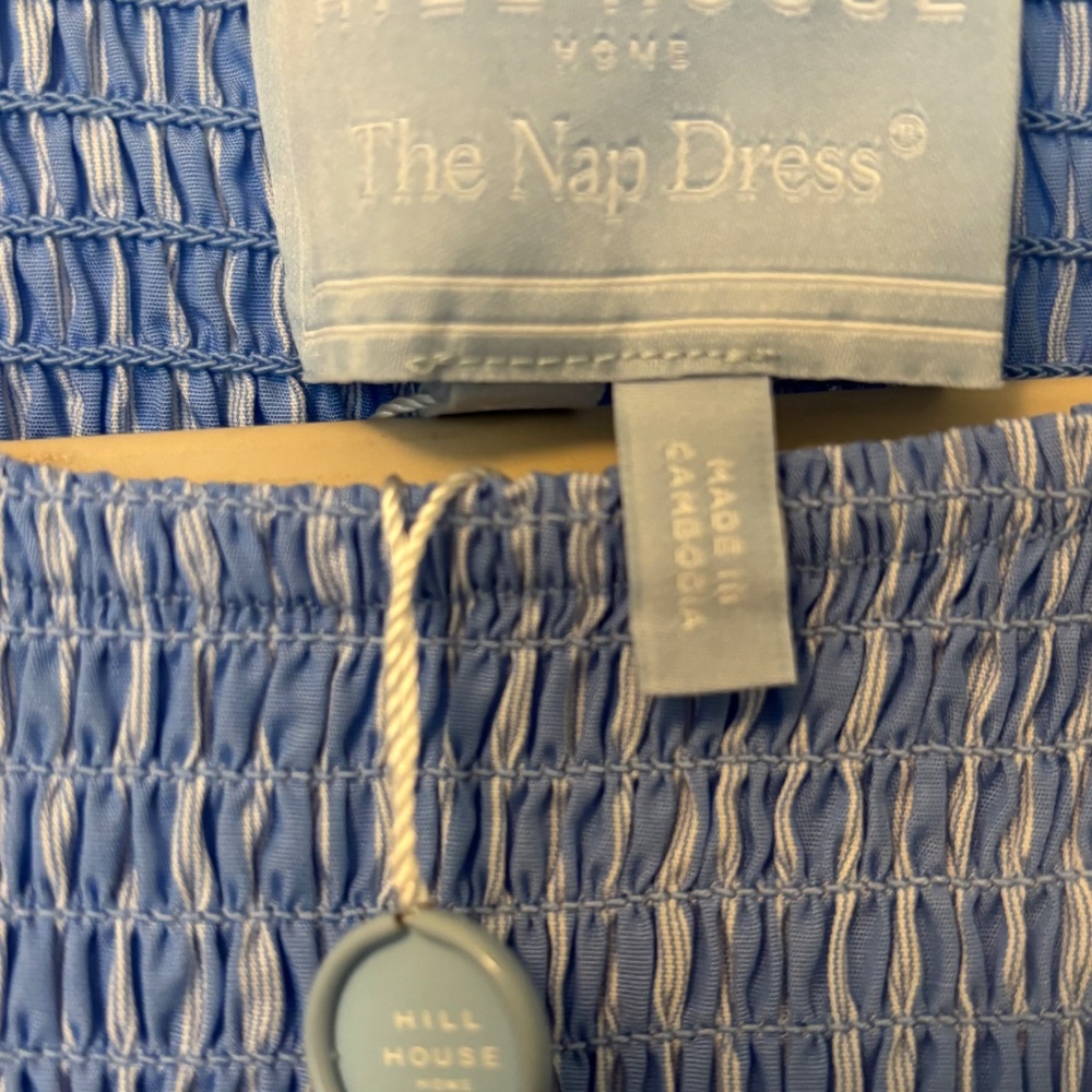Hill House Home Cosima Nap Dress Blue Striped XL NWT Smocked - Picture 4 of 5